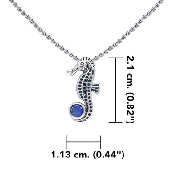 Seahorse and Gem Silver Pendant with Chain Set TSE736 - Jewelry